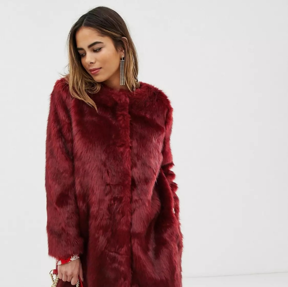 Faux fur longline coat size L mauve, purple